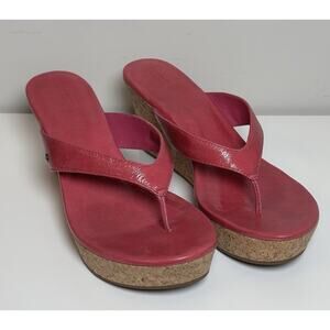Ugg Natassia Pink Leather Flip Flop Cork Wedges Sandals Sz 9.5 Y2K Vacation